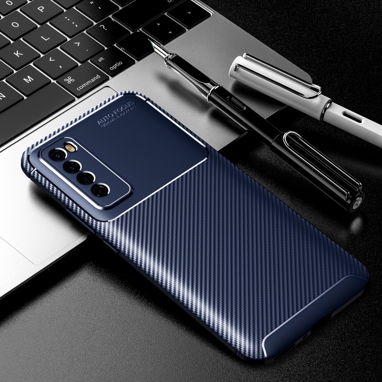 

For Huawei Nova 7 Carbon Fiber Texture Shockproof TPU Case(Blue)