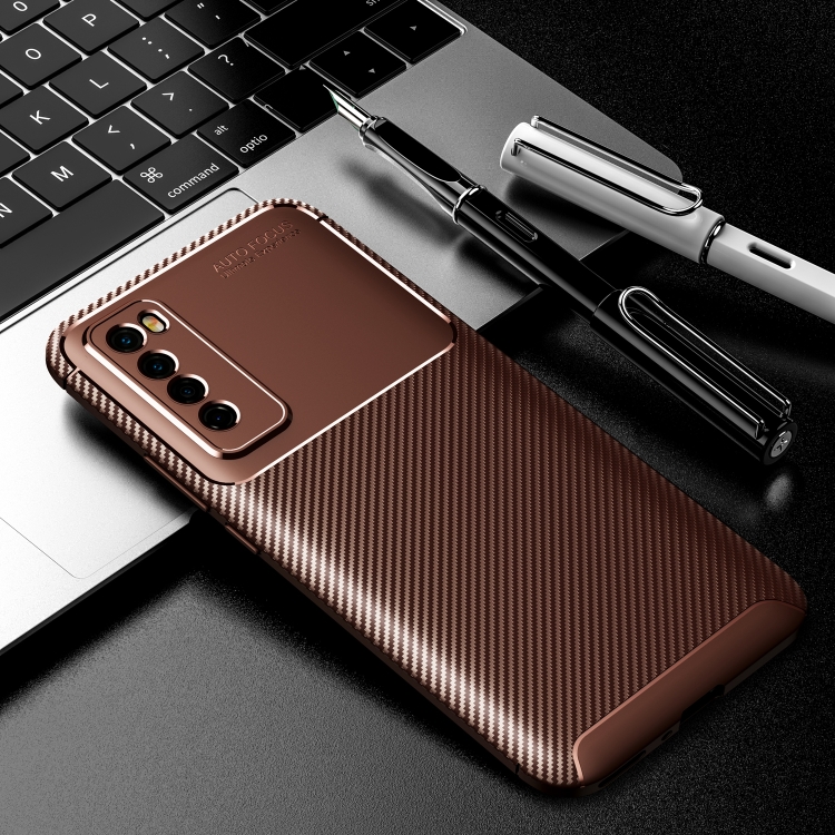 

For Huawei Nova 7 Carbon Fiber Texture Shockproof TPU Case(Brown)