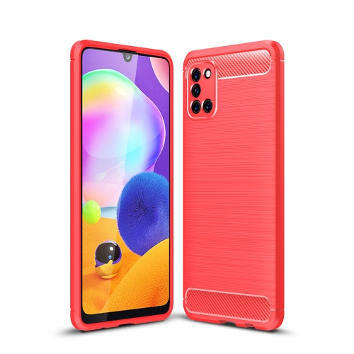 

For Galaxy A31 Brushed Texture Carbon Fiber TPU Case(Red)