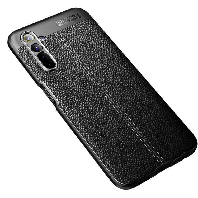 

For OPPO Realme 6 Litchi Texture TPU Shockproof Case(Black)