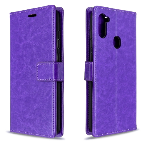 

For Galaxy A11 Crazy Horse Texture Horizontal Flip Leather Case with Holder & Card Slots & Wallet & Photo Frame(Purple)