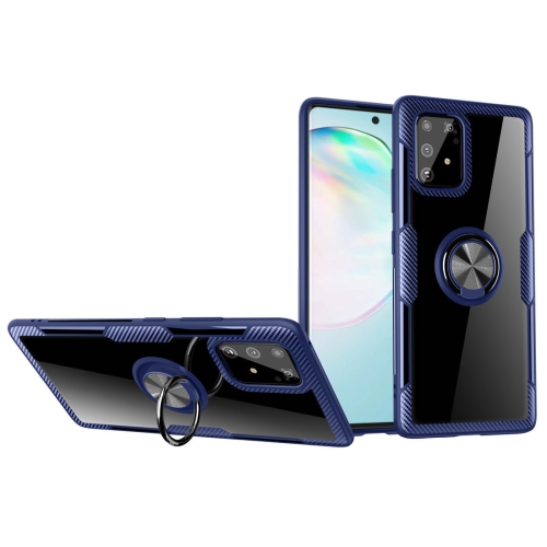 

For Galaxy A91 Shockproof Transparent TPU + Acrylic Protective Case with Ring Holder(Blue)