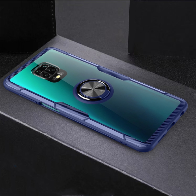 

For Xiaomi Redmi Note 9 Pro Max Shockproof Transparent TPU + Acrylic Protective Case with Ring Holder(Blue)