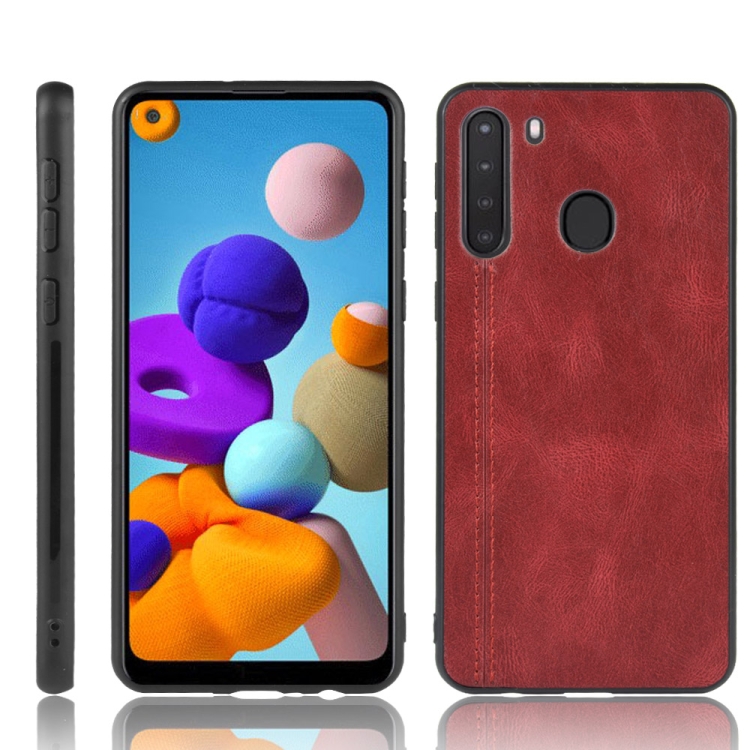 

For Galaxy A21 Shockproof Sewing Cow Pattern Skin PC + PU + TPU Case(Red)