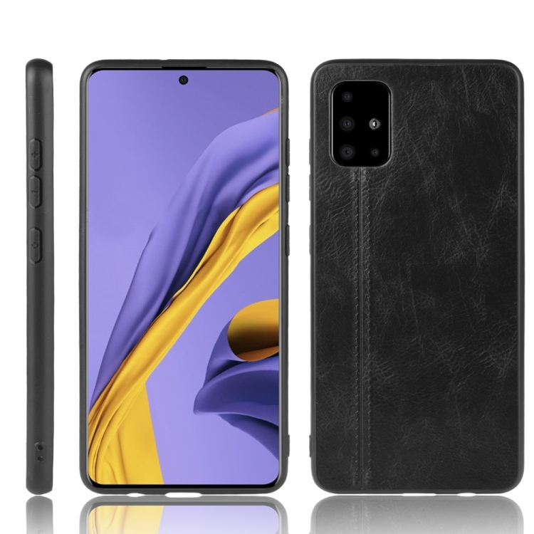 

For Galaxy A71 5G Shockproof Sewing Cow Pattern Skin PC + PU + TPU Case(Black)