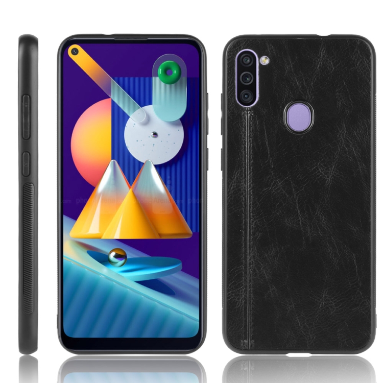 

For Galaxy M11 Shockproof Sewing Cow Pattern Skin PC + PU + TPU Case(Black)
