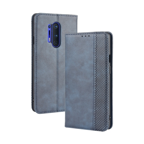 

For OnePlus 8 Pro Magnetic Buckle Retro Crazy Horse Texture Horizontal Flip Leather Case with Holder & Card Slots & Photo Frame(Blue)