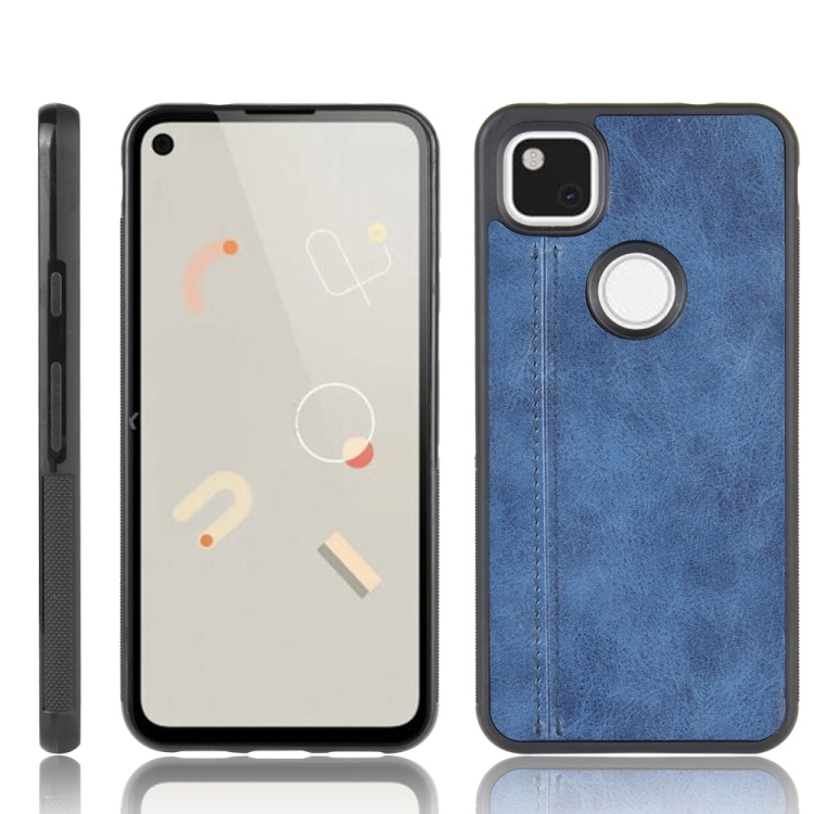 

For Google Pixel 4a Shockproof Sewing Cow Pattern Skin PC + PU + TPU Case(Blue)