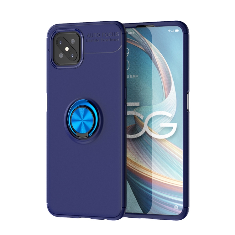 

For OPPO A92s Metal Ring Holder 360 Degree Rotating TPU Case(Blue+Blue)