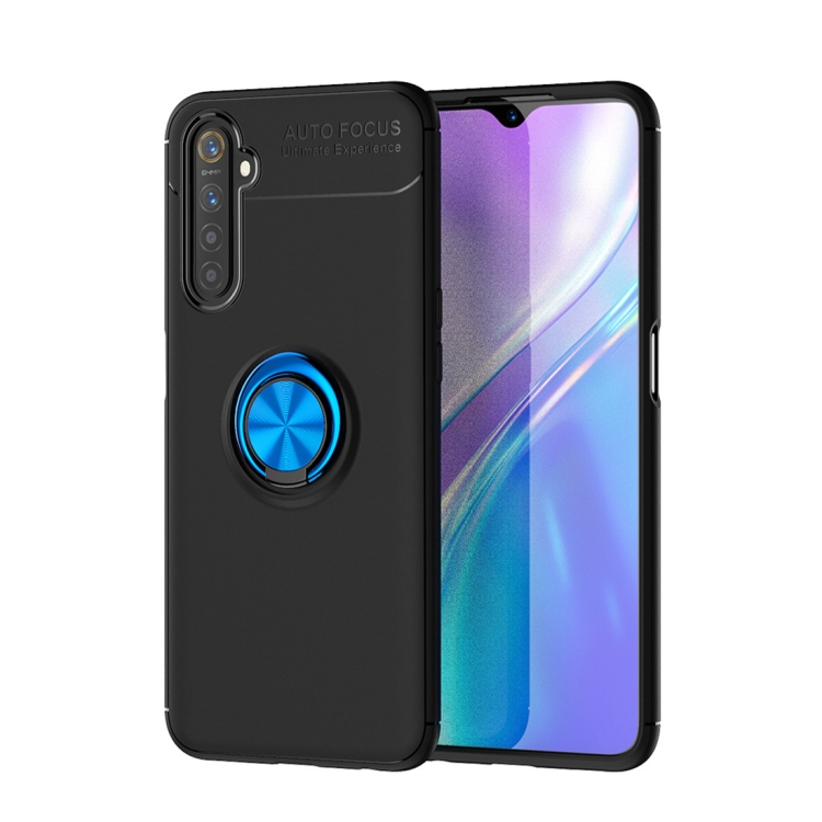 

For OPPO Realme 6 Metal Ring Holder 360 Degree Rotating TPU Case(Black+Blue)