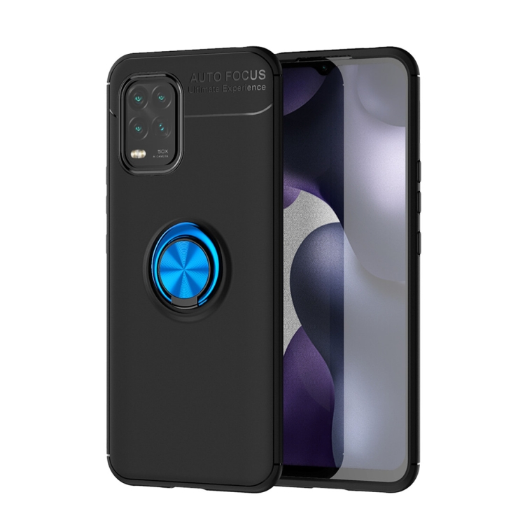

For Xiami Mi 10 Lite Metal Ring Holder 360 Degree Rotating TPU Case(Black+Blue)