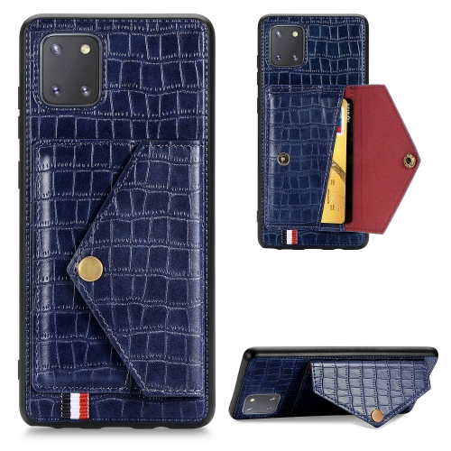 

For Samsung Galaxy Note 10 Lite / A81/ M60S Crocodile Pattern PU+TPU+PVC Shatter-resistant Mobile Phone Case with Magnetic Invisible Holder & Holder & Card Slots(Blue)