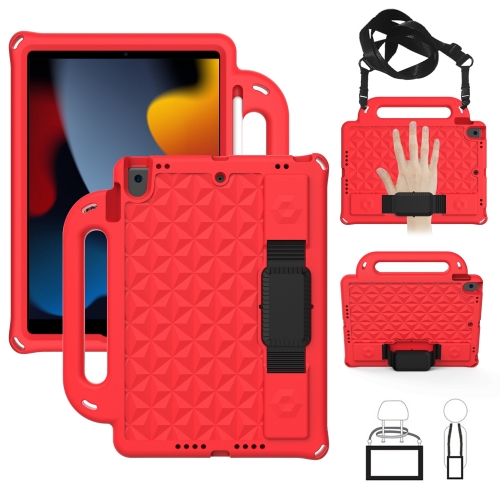 

For iPad 10.2 (2019) / Pro 10.5 Diamond Texture Design EVA Children Shockproof Protective Case with Strap(Red+Black)