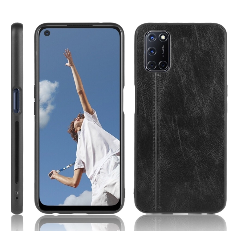 

For Oppo A52 Shockproof Sewing Cow Pattern Skin PC + PU + TPU Case(Black)