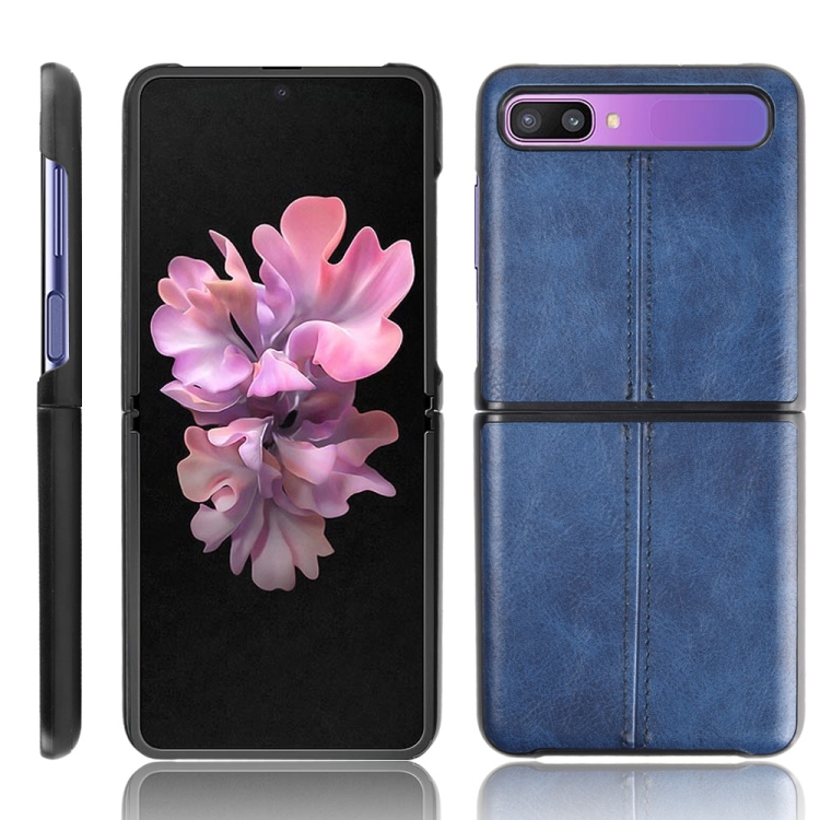 

For Galaxy Z Flip Shockproof Sewing Cow Pattern Skin PC + PU + TPU Case(Blue)