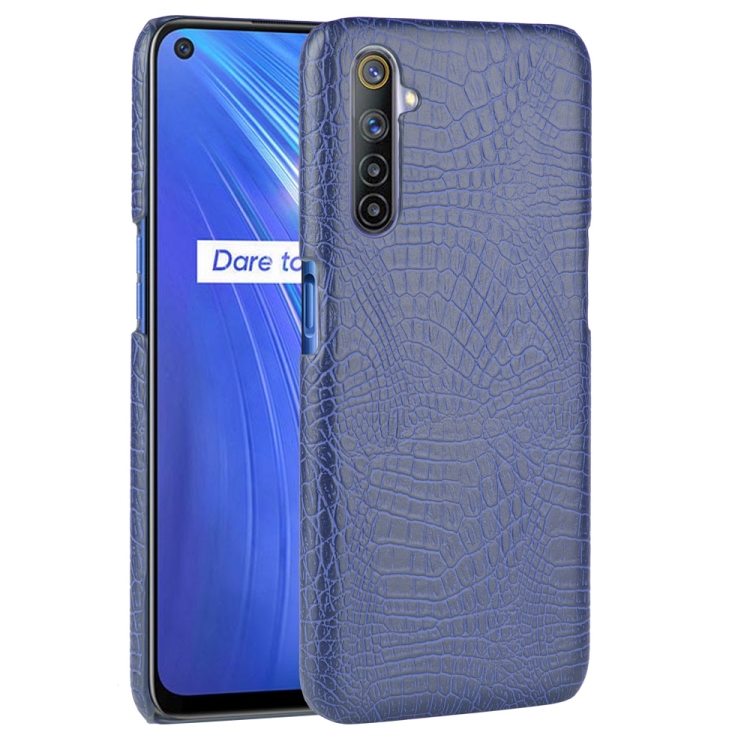 

For Oppo Realme 6 Shockproof Crocodile Texture PC + PU Case(Blue)