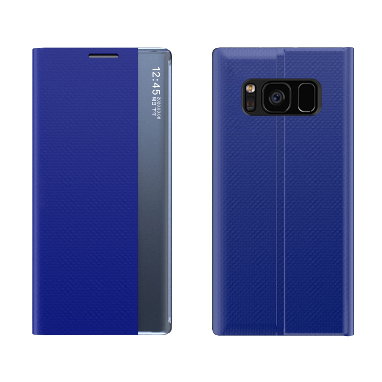 

For Galaxy S7 Edge Side Display Magnetic Horizontal Flip Plain Texture Cloth + PC Case with Holder & Sleep / Wake-up Function(Blue)