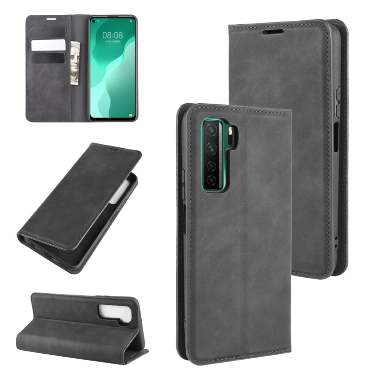 

For Huawei Nova 7 SE Retro-skin Business Magnetic Suction Leather Case with Holder & Card Slots & Wallet(Black)