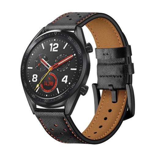 

22mm For Huawei Watch GT2e / GT2 46mm Plum Blossom Hole Leather Strap(Black Orange)