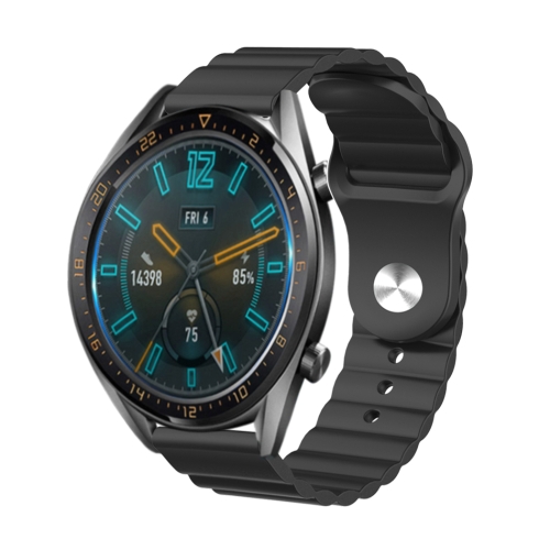 

22mm For Huawei Watch GT2e / GT2 46mm Reverse Buckle Wave Silicone Strap(Black)