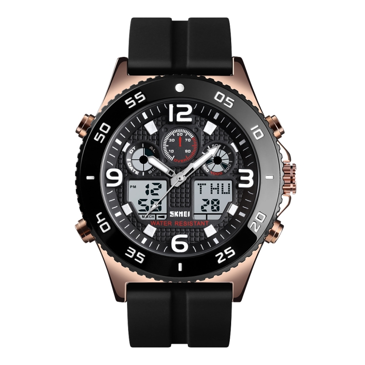 

SKMEI 1538 Multi-Function Time Large Dial Steel Belt Men Casual Sports Electronic Watch(Rose Gold-Silicone Belt)