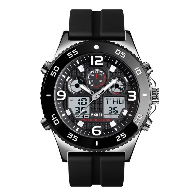 

SKMEI 1538 Multi-Function Time Large Dial Steel Belt Men Casual Sports Electronic Watch(Silver-Silicone Belt)