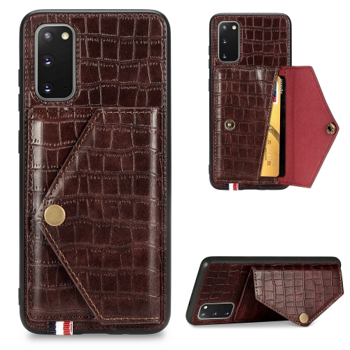 

For Galaxy S20 Crocodile Pattern Envelope Card Package Phone Case With Magnet And Bracket Function(Brown)