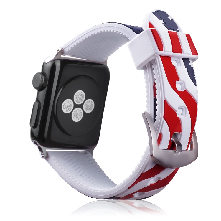 

For Apple Watch Series 5 & 4 40mm / 3 & 2 & 1 38mm Flag Silicone Strap(White)