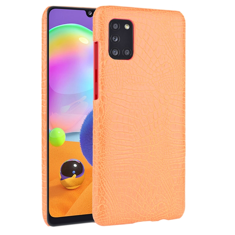 

For Galaxy A31 Shockproof Crocodile Texture PC + PU Case(Orange)