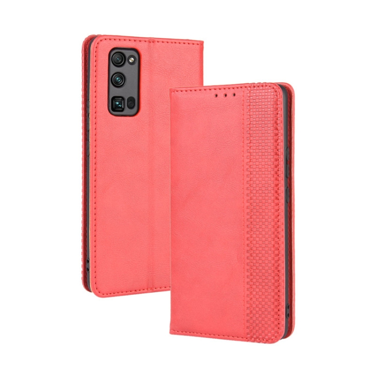 

For Huawe Honor 30 Pro Magnetic Buckle Retro Crazy Horse Texture Horizontal Flip Leather Case , with Holder & Card Slots & Photo Frame(Red)