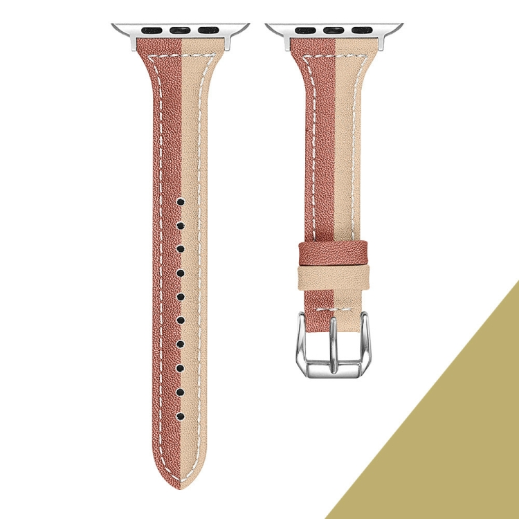 

For Apple Watch Series 5 & 4 44mm 3 & 2 & 1 42mm Contrast leather strap(Apricot+Brown)