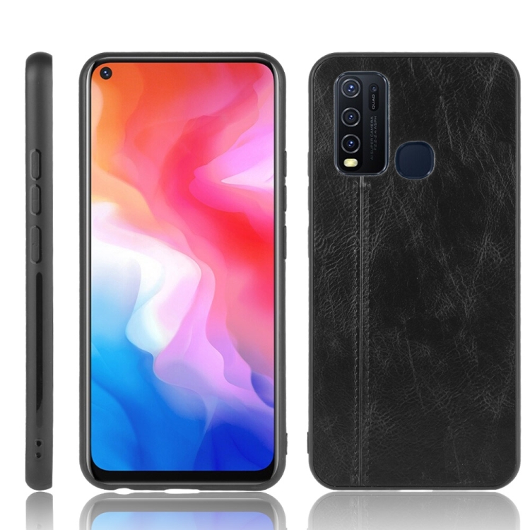 

For Vivo Y50 Shockproof Sewing Cow Pattern Skin PC + PU + TPU Case(Black)