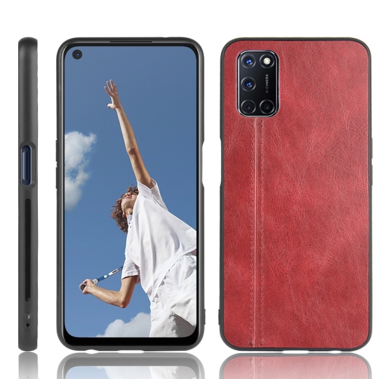 

For Oppo A92/A72/A52 Shockproof Sewing Cow Pattern Skin PC + PU + TPU Case(Red)