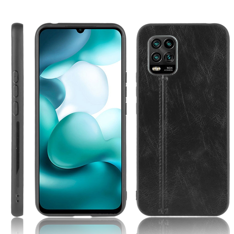

For Xiaomi Mi 10 Lite Shockproof Sewing Cow Pattern Skin PC + PU + TPU Case(Black)