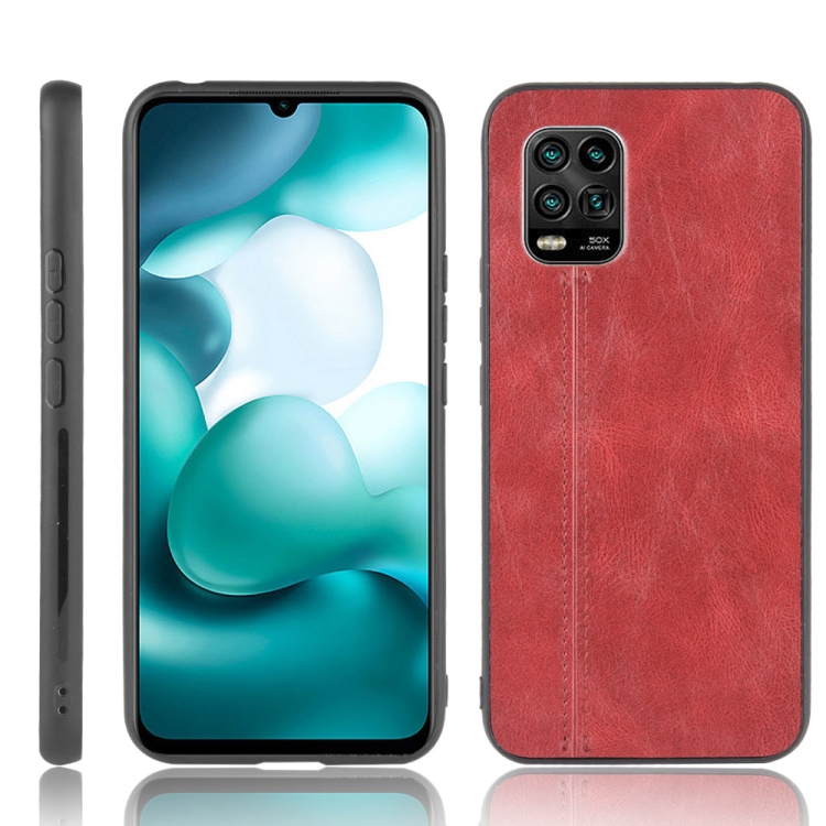 

For Xiaomi Mi 10 Lite Shockproof Sewing Cow Pattern Skin PC + PU + TPU Case(Red)