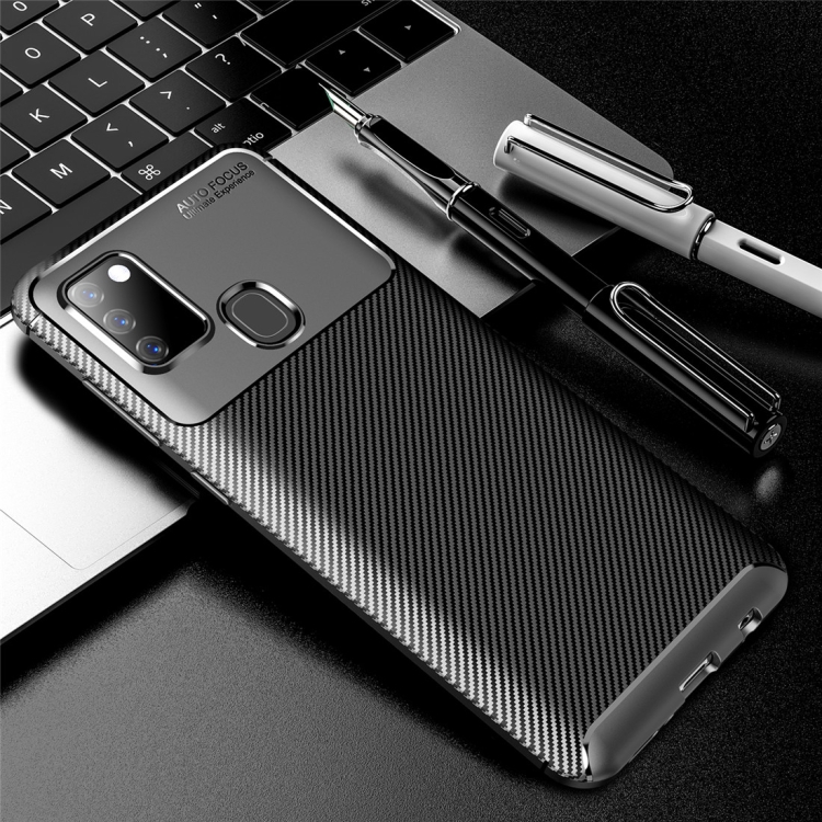 

For Galaxy A21s Carbon Fiber Texture Shockproof TPU Case(Black)
