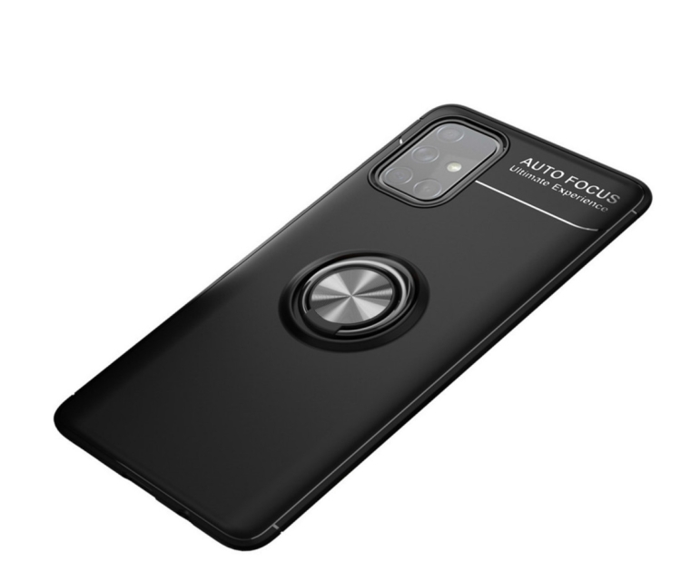 

For Galaxy A71 5G Metal Ring Holder 360 Degree Rotating TPU Case(Black+Black)
