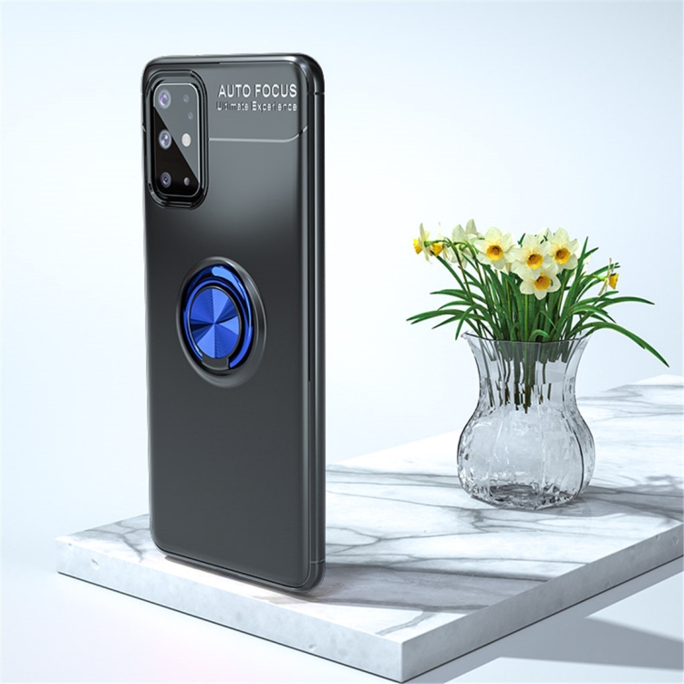 

For Galaxy A31 Metal Ring Holder 360 Degree Rotating TPU Case(Black+Blue)