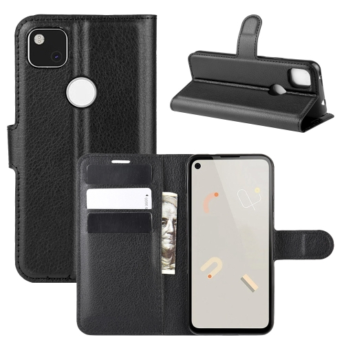 

For Google Pixel 4a Litchi Texture Horizontal Flip Protective Case with Holder & Card Slots & Wallet(Black)