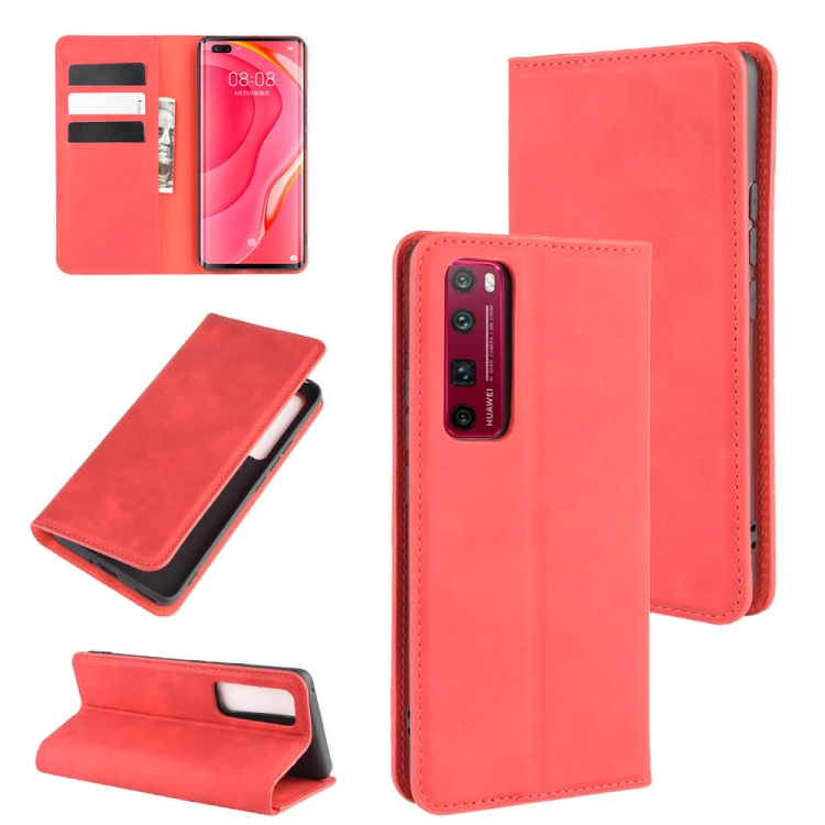 

For Huawei Nova 7 Pro 5G Retro-skin Business Magnetic Suction Leather Case with Holder & Card Slots & Wallet(Red)