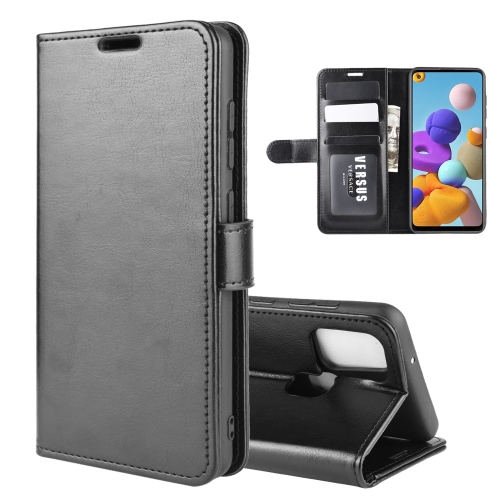 

For Galaxy A21s R64 Texture Single Horizontal Flip Protective Case with Holder & Card Slots & Wallet& Photo Frame(Black)