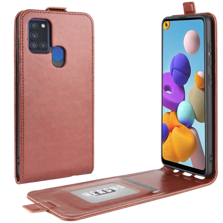 

For Galaxy A21S R64 Texture Single Vertical Flip Leather Protective Case with Card Slots & Photo Frame(Brown)
