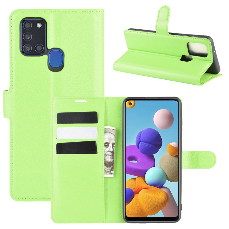 

For Galaxy A21S Litchi Texture Horizontal Flip Protective Case with Holder & Card Slots & Wallet(Green)