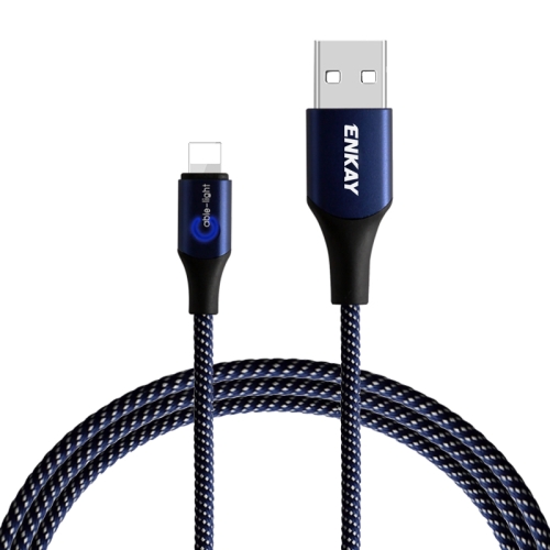 

ENKAY ENK-CB204 2.4A USB to 8 Pin Nylon Weaving Data Transfer Charging Cable with Intelligent Light, Length: 1m(Blue)