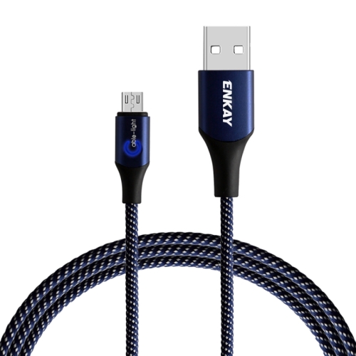 

ENKAY ENK-CB304 2.4A USB to Micro USB Nylon Weaving Data Transfer Charging Cable with Intelligent Light, Length: 1m(Blue)