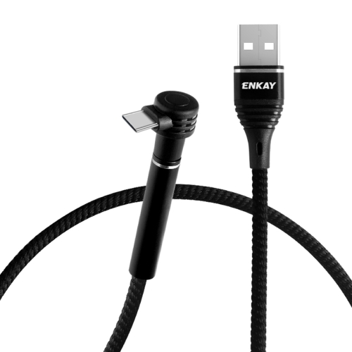 

ENKAY ENK-CB105 2.4A USB to USB-C / Type-C Cloth Texture Round Cable Data Transfer Charging Cable with Holder Function, Length: 1m(Black)