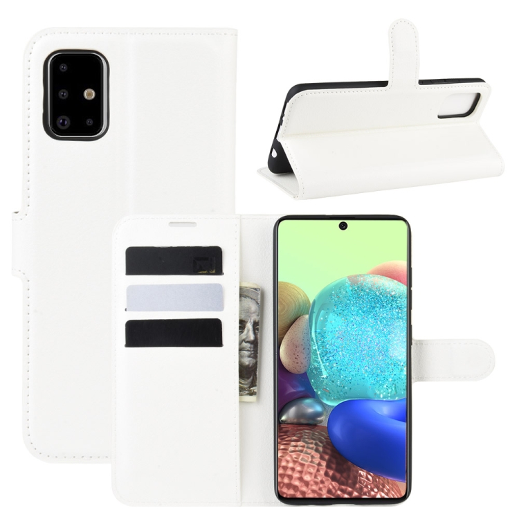 

For Galaxy A71 5G Litchi Texture Horizontal Flip Protective Case with Holder & Card Slots & Wallet(White)