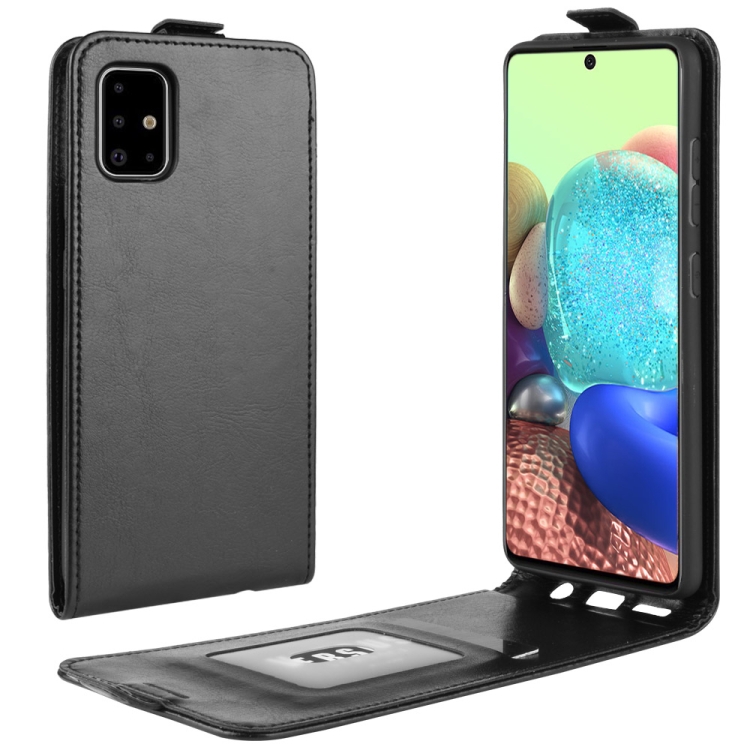 

For Galaxy A71 5G R64 Texture Single Vertical Flip Leather Protective Case with Card Slots & Photo Frame(Black)