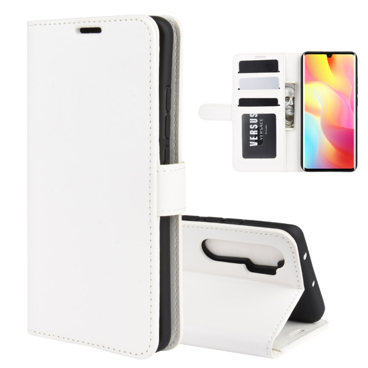 

For Xiaomi Mi Note 10 Lite 5G R64 Texture Single Horizontal Flip Protective Case with Holder & Card Slots & Wallet& Photo Frame(White)