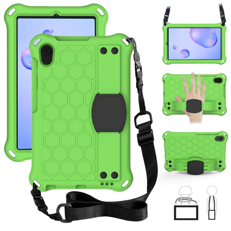 

For Galaxy Tab A 8.4(2020) T307 Honeycomb Design EVA + PC Material Four Corner Anti Falling Flat Protective Shell With Strap(Green+Black)